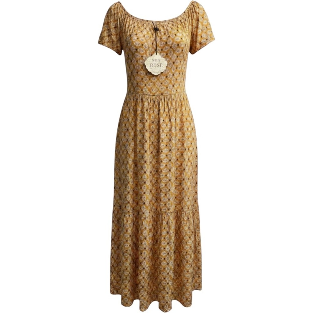 Knox Rose Dress Womens S Yellow Geometric Tiered Midi Lightweight Boho‎ Hippie